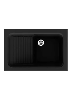 Evier Bac à laver pour buanderie à encastrer Poalgi Silex Noir - 1 bac + égouttoir