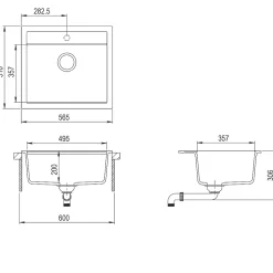 Evier cen granit - 1 bac sans égouttoir - granit BLANC - QUADRO