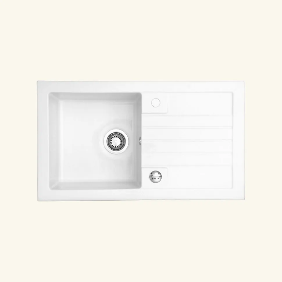 Evier céramique blanc CELESTIN 1 bac 1 égouttoir