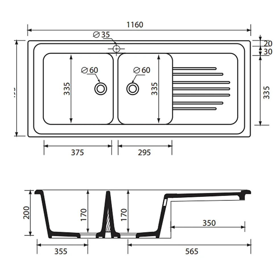 Evier céramique blanc Ewi IRÈNE à encastrer 2 bacs 1 égouttoir