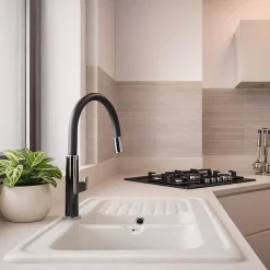 Evier céramique blanc Ewi IRÈNE à encastrer 2 bacs 1 égouttoir