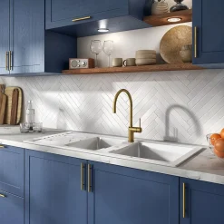 Evier céramique blanc Ewi AGLAE 2 bacs 1 égouttoir