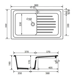 Evier céramique blanc Ewi IRÈNE 1 bac 1 égouttoir
