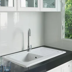 Evier céramique blanc Ewi IRÈNE 1 bac 1 égouttoir