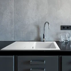 Evier céramique blanc Ewi AGLAE 1 bac 1 égouttoir