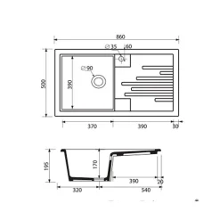 Evier céramique blanc Ewi AGLAE 1 bac 1 égouttoir