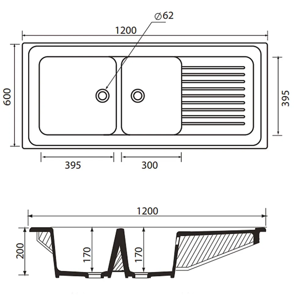 Evier céramique blanc Ewi IRÈNE à poser 2 bacs 1 égouttoir