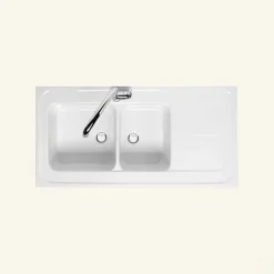 Evier céramique blanc Ewi IRÈNE à poser 2 bacs 1 égouttoir