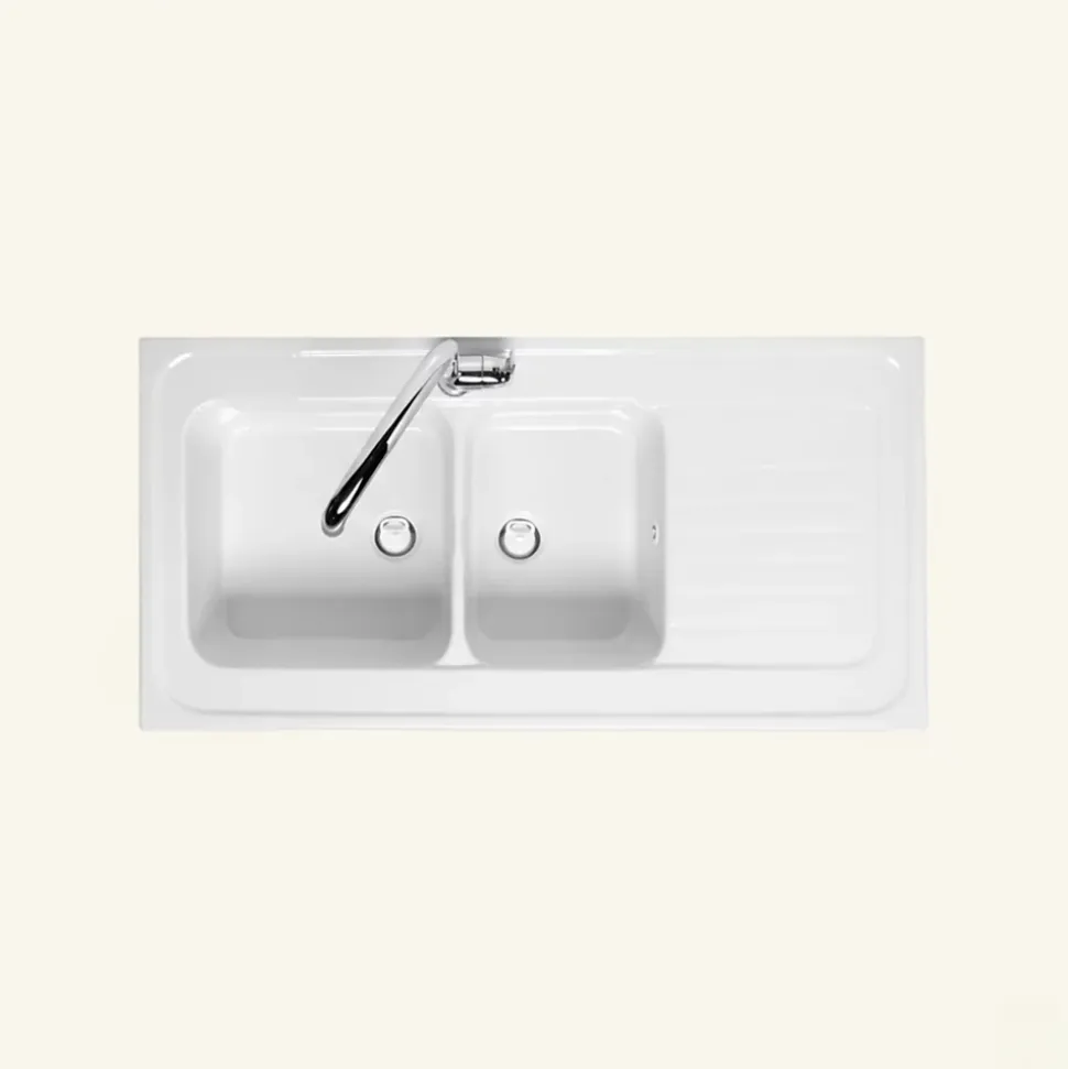 Evier céramique blanc Ewi IRÈNE à poser 2 bacs 1 égouttoir