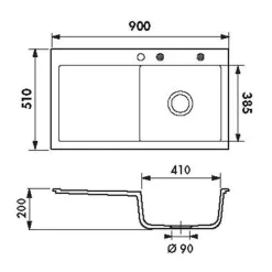 Evier céramique blanc mat Systemceram CLEYA 1 grand bac - égouttoir gauche
