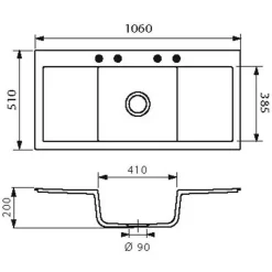 Evier céramique blanc mat Systemceram CLEYA 1 grand bac 2 égouttoirs