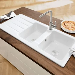 Evier céramique blanc Villeroy & Boch ARCHITECTURA 2 bacs 1 égouttoir