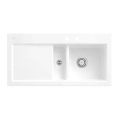 Evier céramique blanc Villeroy & Boch SUBWAY PURE 1 bac et demi - égouttoir gauche