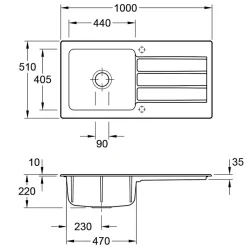 Evier céramique gris fossil Villeroy & Boch ARCHITECTURA 1 grand bac 1 égouttoir