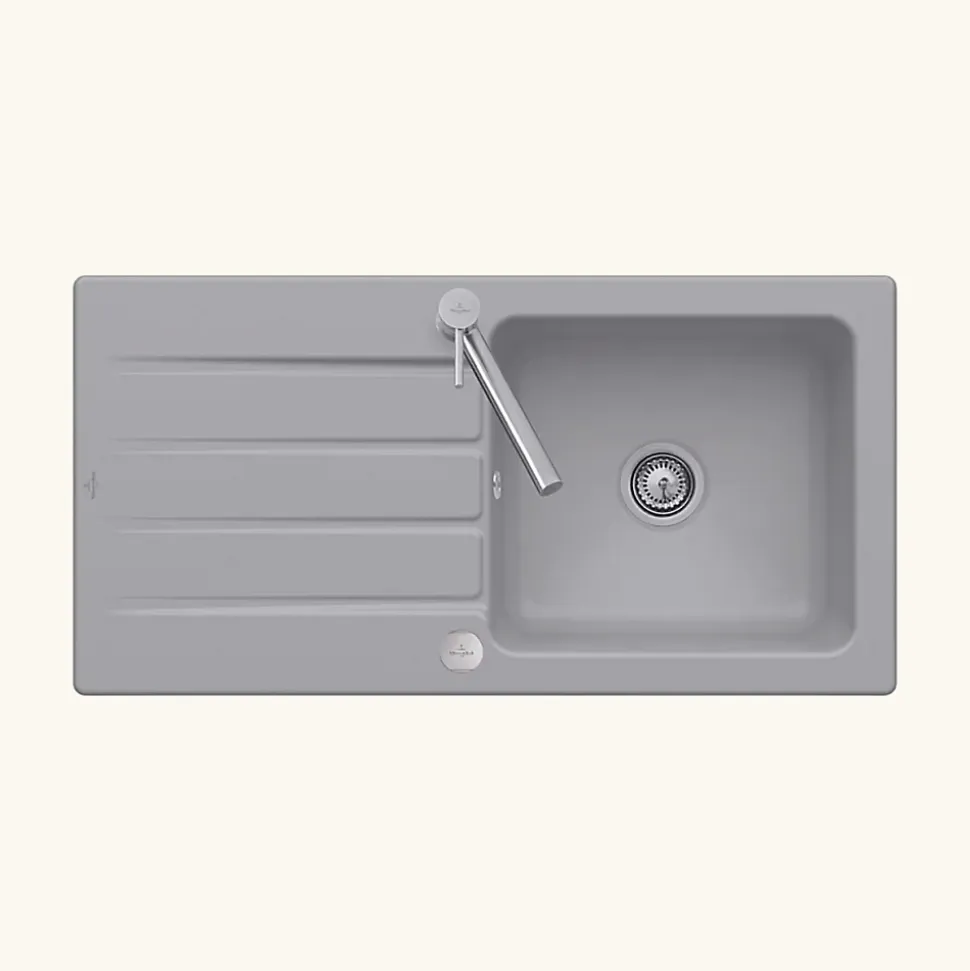 Evier céramique gris fossil Villeroy & Boch ARCHITECTURA 1 grand bac 1 égouttoir