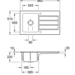 Evier céramique gris fossil Villeroy & Boch ARCHITECTURA 1 bac 1 égouttoir