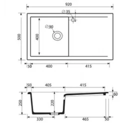 Evier céramique noir mat Ewi VICTOIRE 1 bac 1 égouttoir