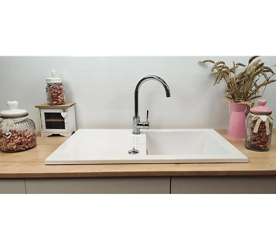 Evier Céramique Soft Blanc + Egouttoir Sarreguemines