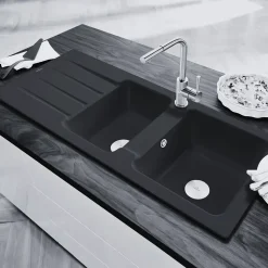 Evier céramique Villeroy & Boch ARCHITECTURA noir mat 2 bacs 1 égouttoir