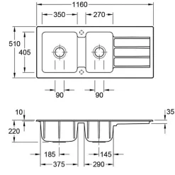 Evier céramique Villeroy & Boch ARCHITECTURA noir mat 2 bacs 1 égouttoir