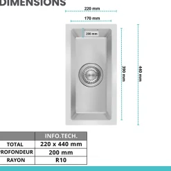 Evier cuisine 1 bac Inox LOMAZOO Rincon 22 cm