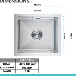 Evier cuisine 1 bac Inox LOMAZOO Polaris 34 cm