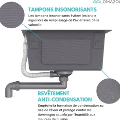 Evier cuisine 2 bacs inox LOMAZOO Windsor 815x450 mm