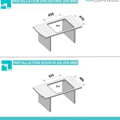 Evier cuisine 2 bacs inox LOMAZOO Phantom 875x450 mm