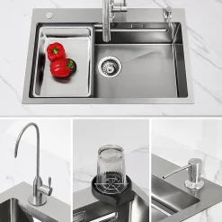 Evier Cuisine en Inox 70 cm CECIPA MAX Evier 1 Bac avec Plateau Egouttoir Panier Distributeur de Savon