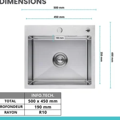 Evier cuisine LOMAZOO Tristan 50 cm Inox avec distributeur de savon