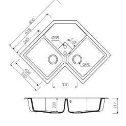 Evier d'angle granit blanc Kümbad VOZ 2 bacs