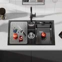 Evier de Cuisine 70 cm Cecipa MAX Evier 1 Bac en Inox avec Plateau Egouttoir Panier