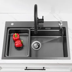 Evier de Cuisine 70 cm SOFETIY MAX Evier 1 Bac en Inox avec Plateau Egouttoir Panier Distributeur de Savon