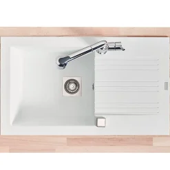 Evier de cuisine à encaster 1 cuve bac en résine minérale Blanc 86 x 50 cm