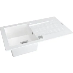 Evier de cuisine à encaster 1 cuve bac en résine minérale Blanc 86 x 50 cm