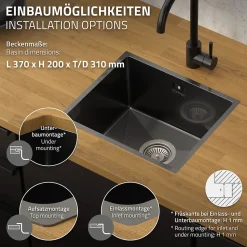 Evier de cuisine en acier inoxydable à encastrer anthracite avec vidage 40x34 cm