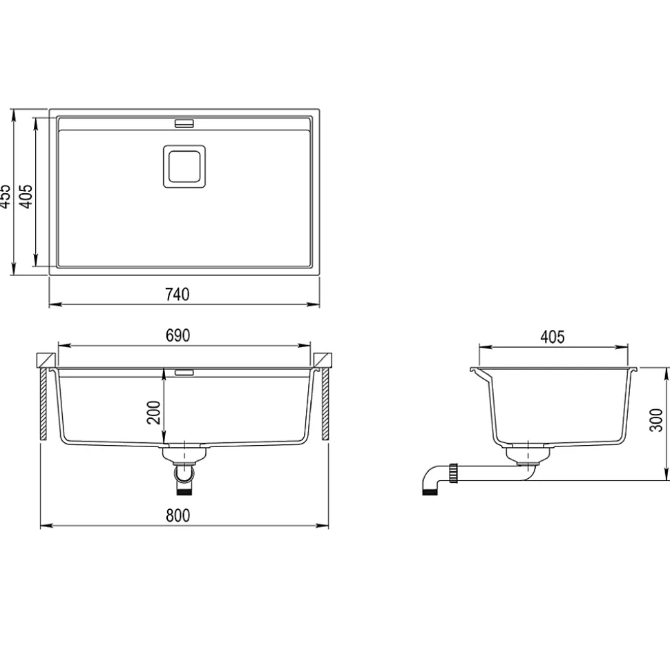 EVIER en granit 1 bac - GRANIT NOIR - DELICIA