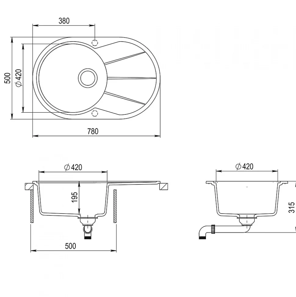 Evier en granit 1 bac - rond avec égouttoir en granit BLANC - CLARUS