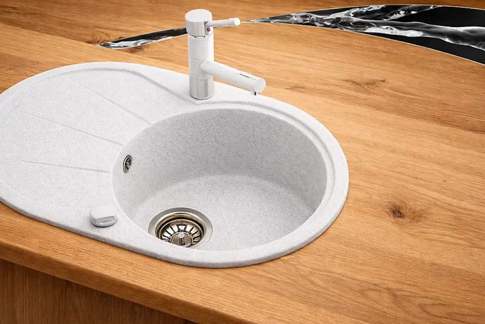 Evier en granit 1 bac - rond avec égouttoir en granit BLANC - CLARUS