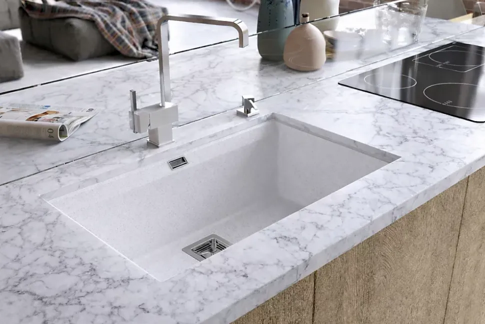 EVIER en granit 1 bac SANS EGOUTTOIR GRANIT BLANC - DELICIA