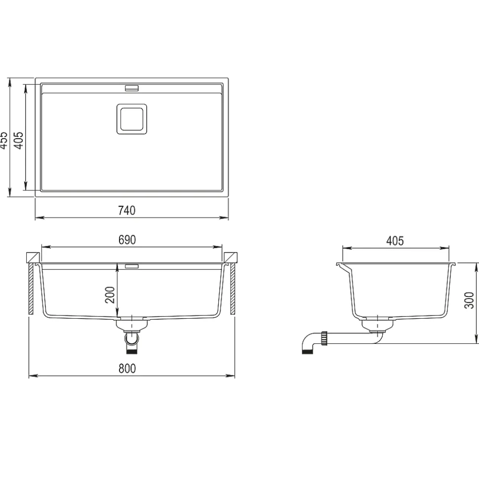 EVIER en granit 1 bac SANS EGOUTTOIR GRANIT BLANC - DELICIA