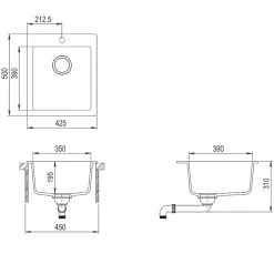 Evier en granit 1 bac sans égouttoir - granit GRIS - SIMPLEX