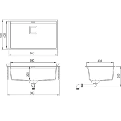 EVIER en granit 1 bac SANS EGOUTTOIR GRANIT SABLE - DELICIA