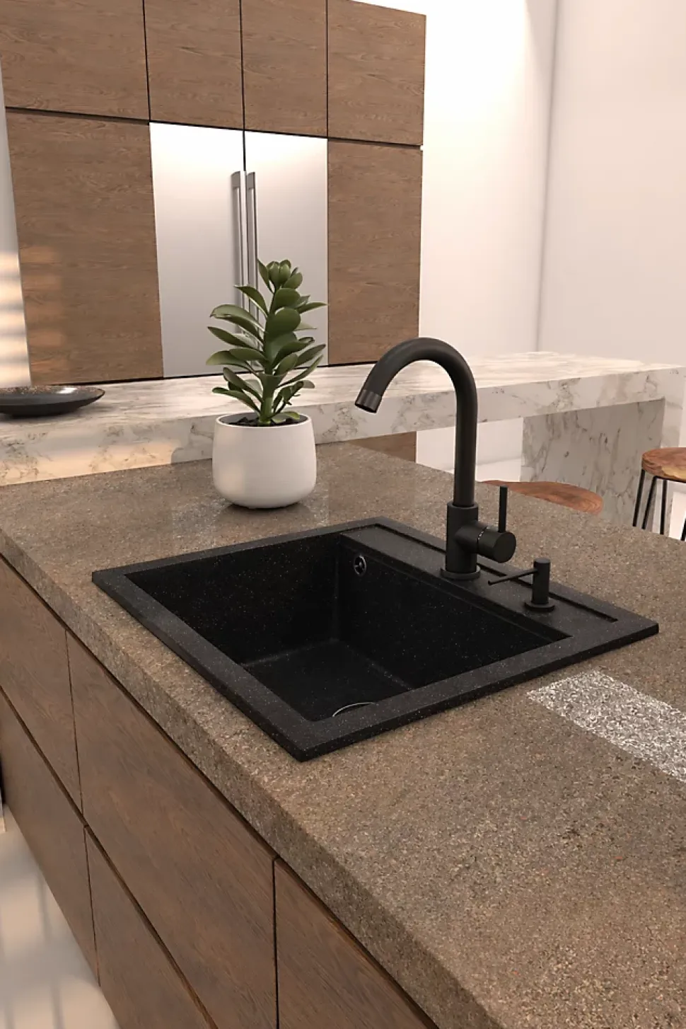 Evier en granit 1 bac sans égouttoir - granit NOIR - QUADRO