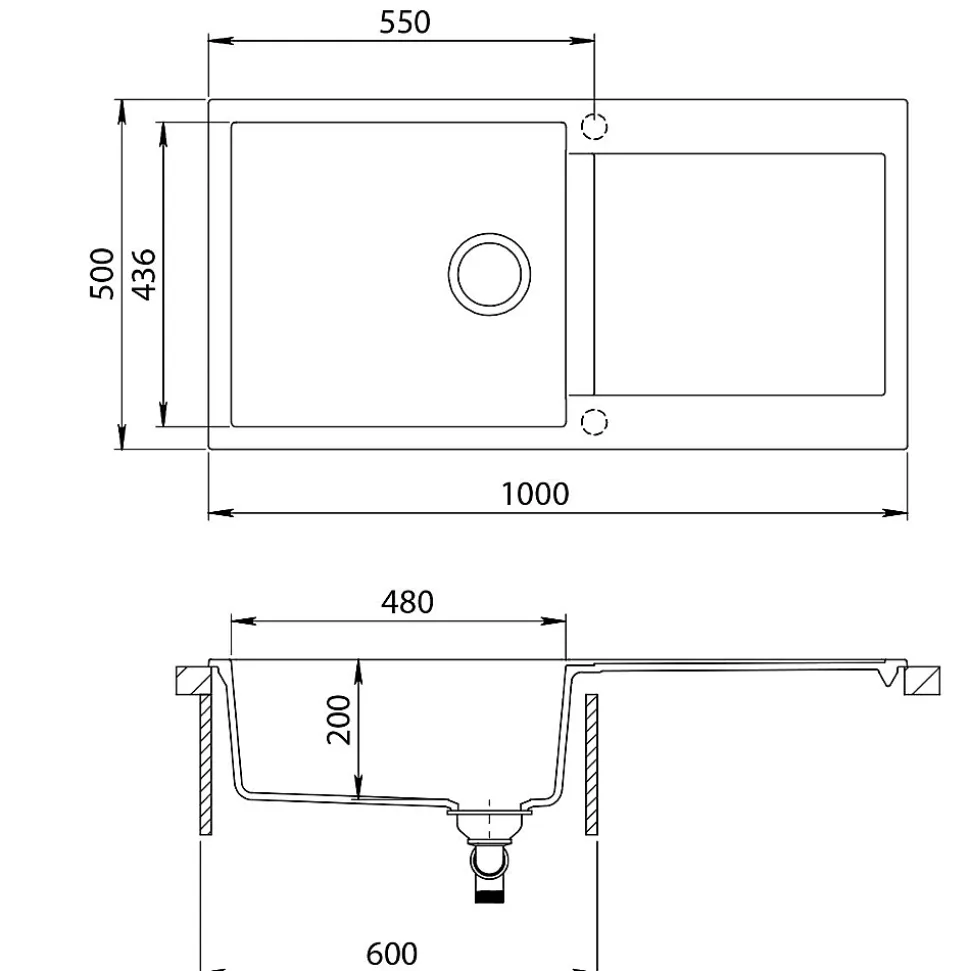Evier granit blanc Helika TESIS 1 grand bac - 1 égouttoir