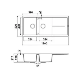 Evier granit noir Luisina MAESTOSO 2 bacs 1 égouttoir
