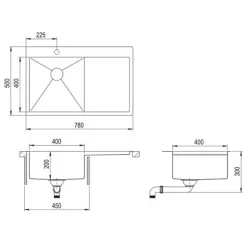 Evier inox Helika LUNY 1 bac - 1 égouttoir à droite