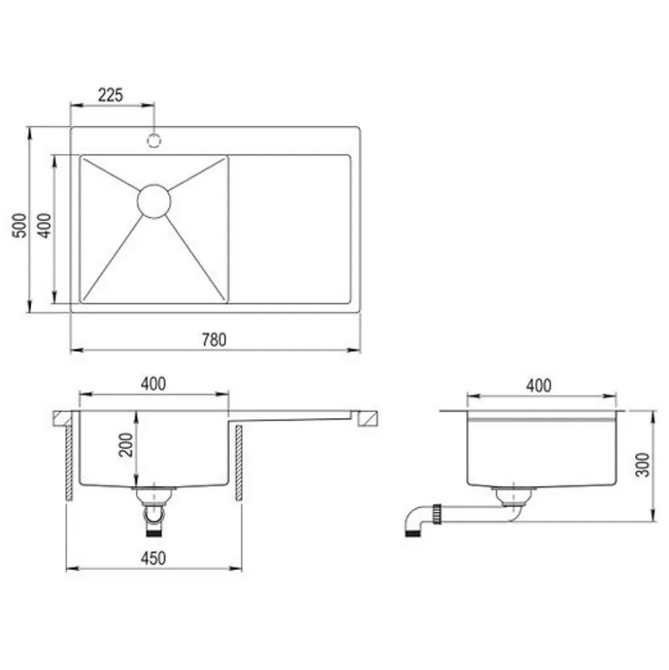 Evier inox Helika LUNY 1 bac - 1 égouttoir à droite