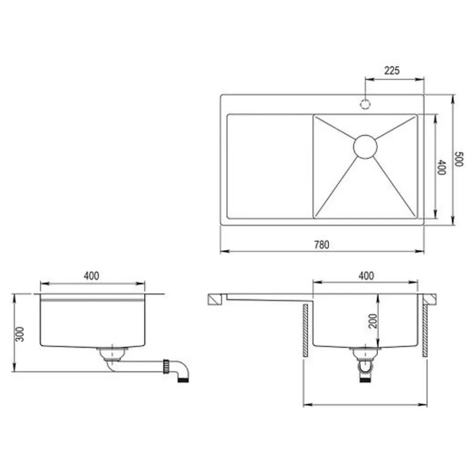 Evier inox Helika LUNY 1 bac - 1 égouttoir à gauche