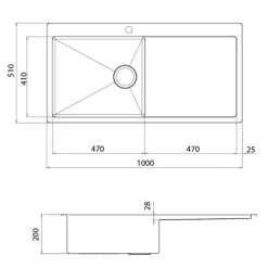 Evier inox Helika LUNY 1 grand bac 1 égouttoir droite